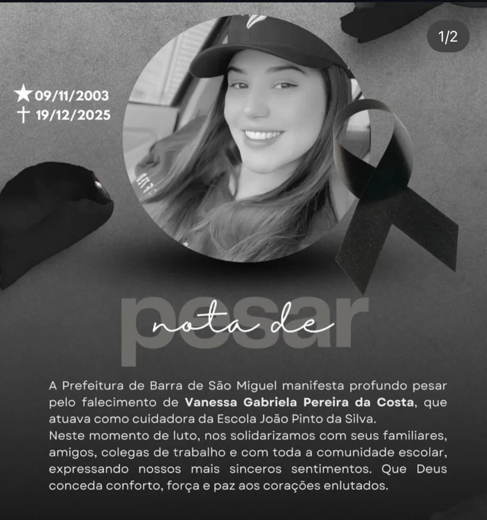 Prefeito João Paulo França lamenta falecimento de Vanessa Gabriela e decreta cancelamento de atividades em Barra de São Miguel